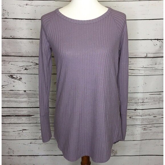 Chaser Womens Sz Small Purple Knit Textured Waffle Knit Top Shirt Long Sleeve B9 - Picture 1 of 4